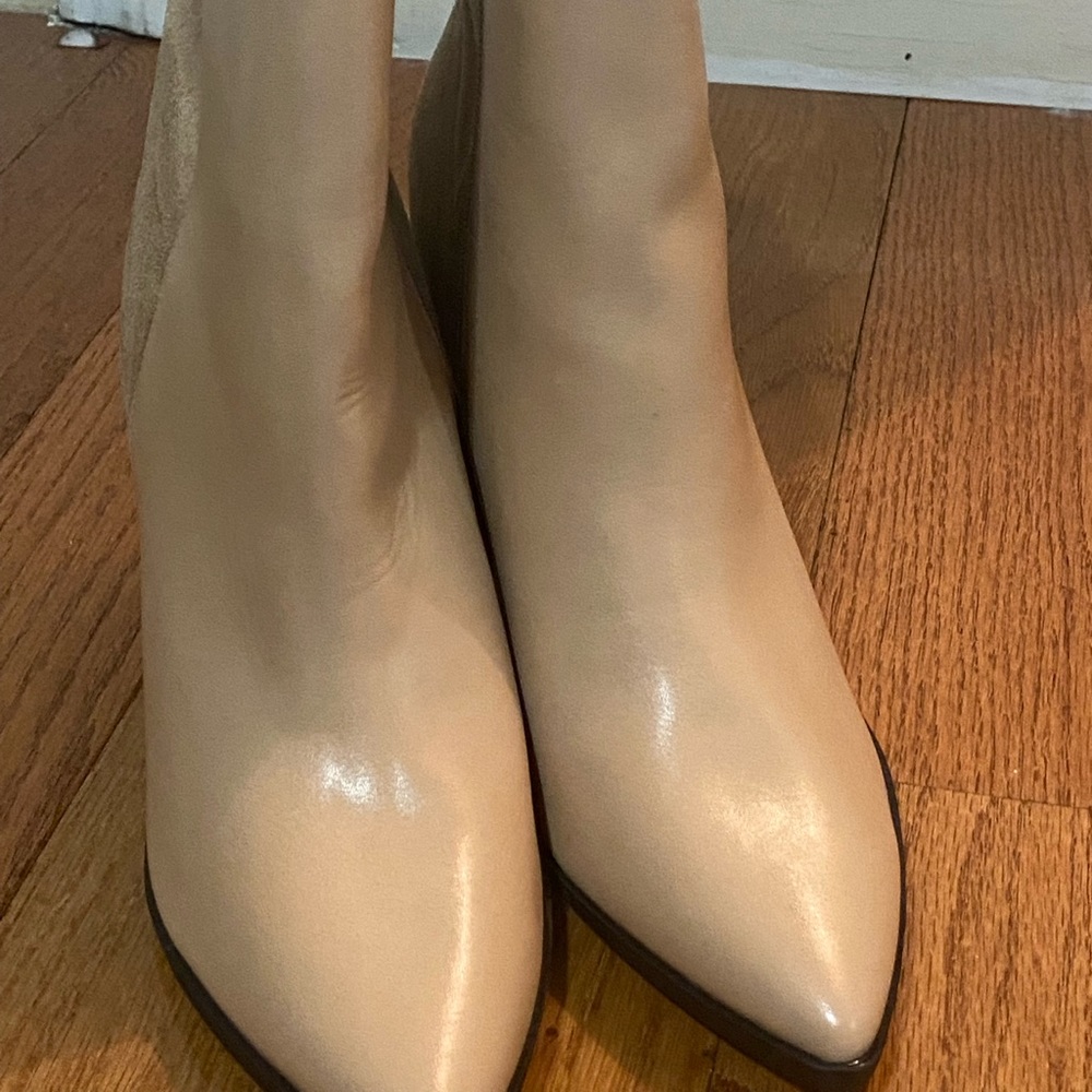 Suede and leather heeled boots